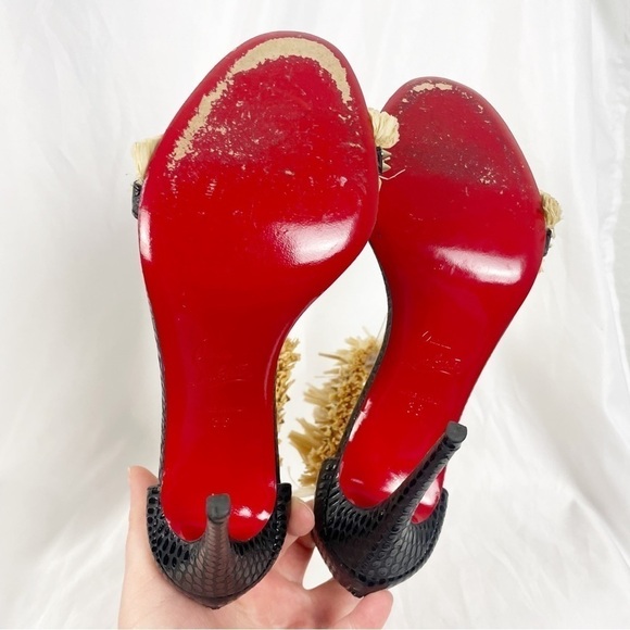 Christian Louboutin Poupedou Raffia Open Toe Leather Stiletto Heels Black EU 36 - Picture 11 of 12